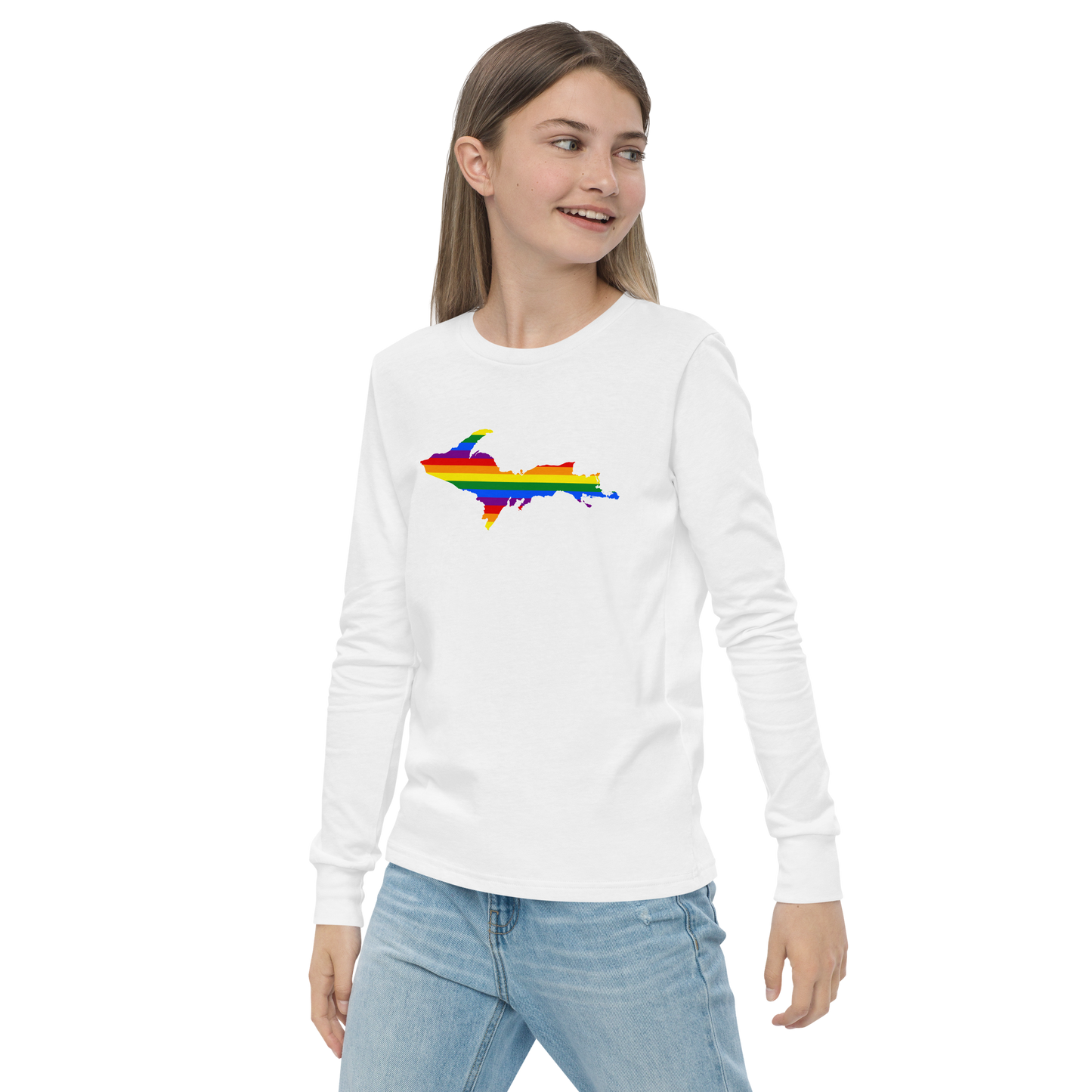 Michigan Upper Peninsula T-Shirt (w/ UP Pride Flag Outline) | Youth Long Sleeve