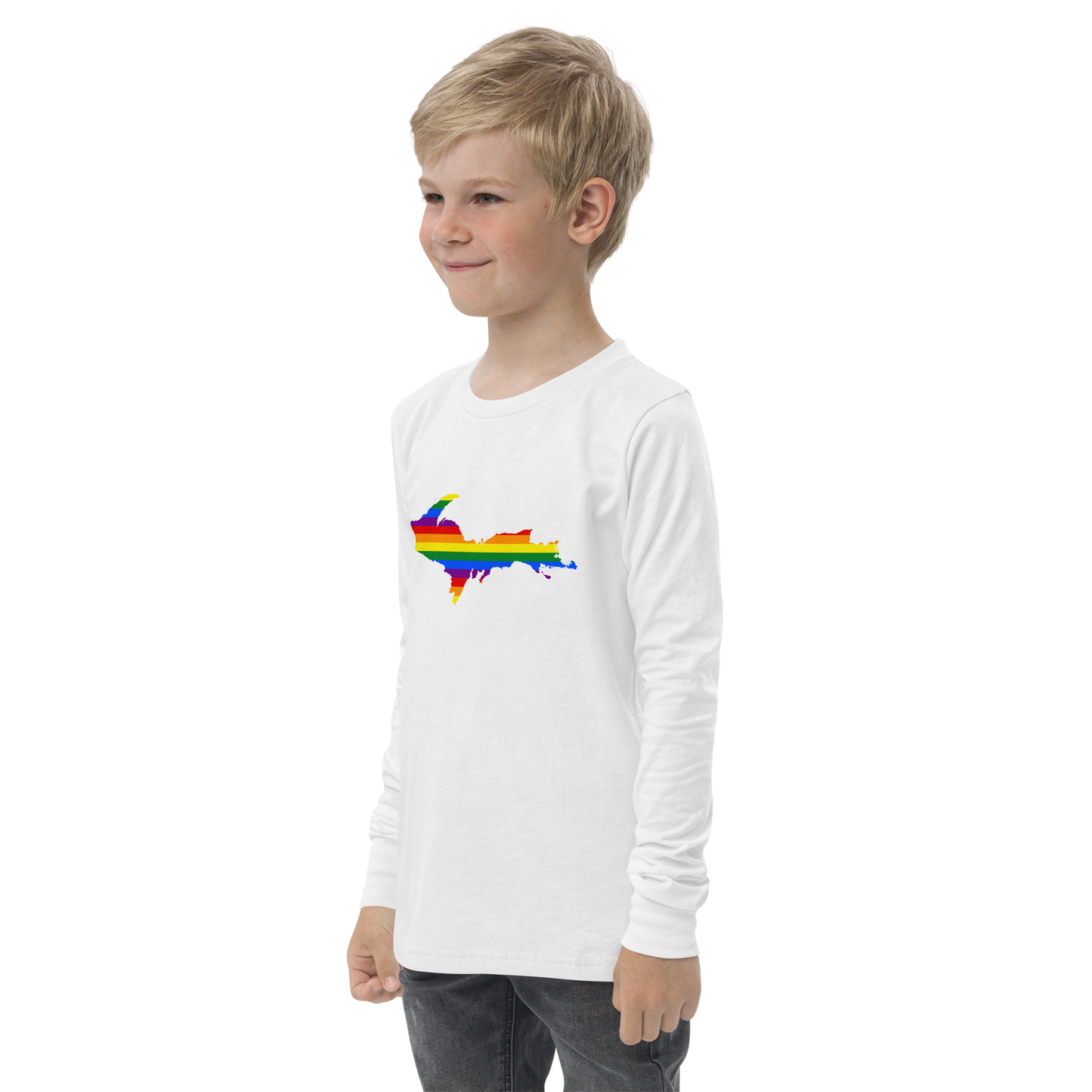 Michigan Upper Peninsula T-Shirt (w/ UP Pride Flag Outline) | Youth Long Sleeve