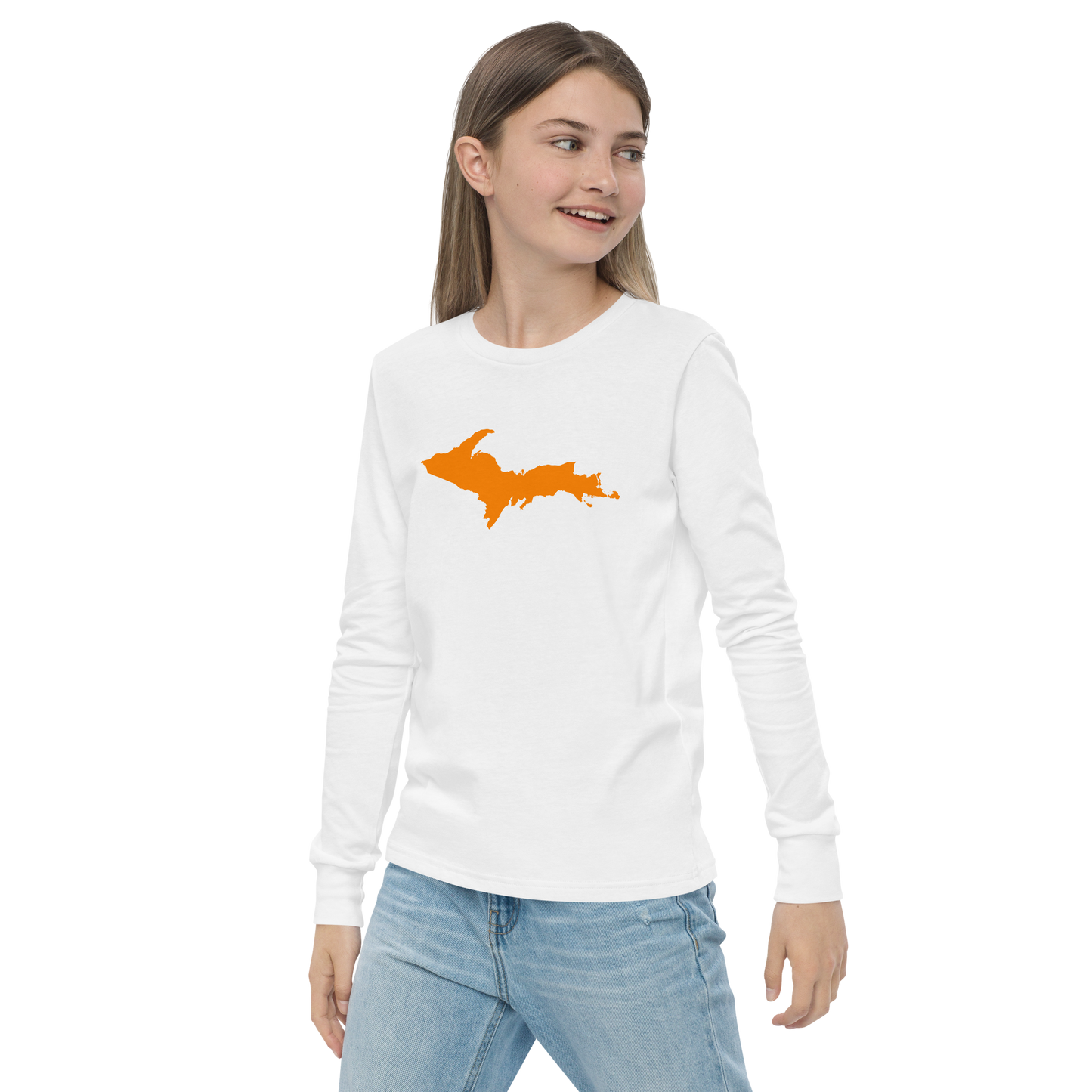 Michigan Upper Peninsula T-Shirt (w/ Orange UP Outline) | Youth Long Sleeve