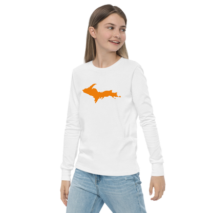 Michigan Upper Peninsula T-Shirt (w/ Orange UP Outline) | Youth Long Sleeve