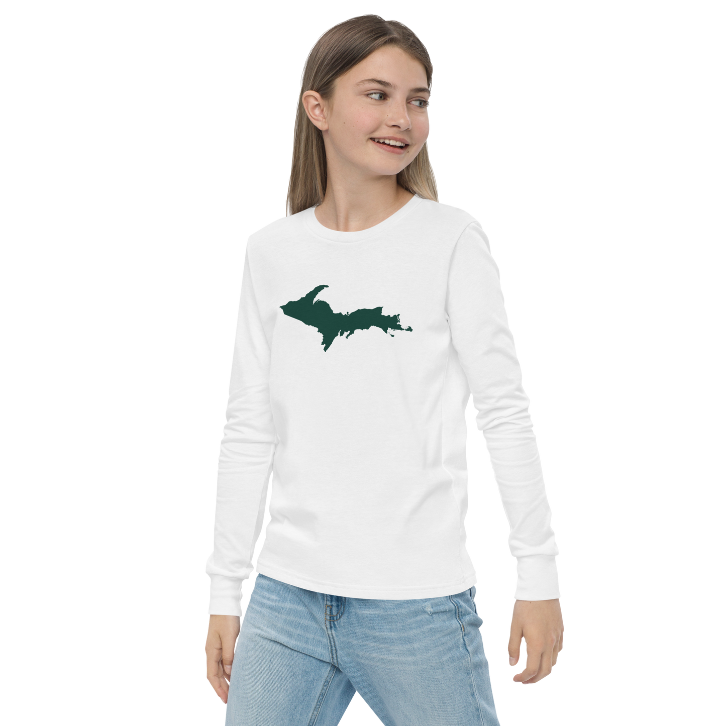 Michigan Upper Peninsula T-Shirt (w/ Green UP Outline) | Youth Long Sleeve