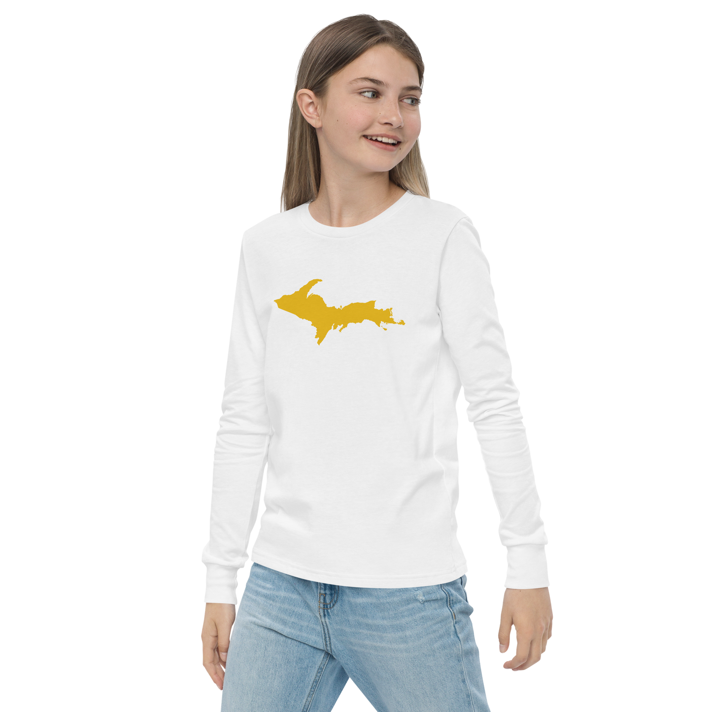 Michigan Upper Peninsula T-Shirt (w/ Gold UP Outline) | Youth Long Sleeve