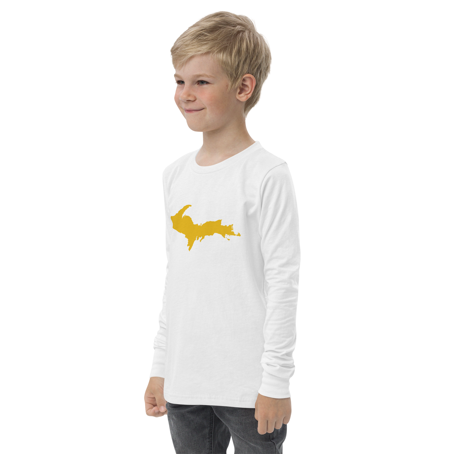 Michigan Upper Peninsula T-Shirt (w/ Gold UP Outline) | Youth Long Sleeve