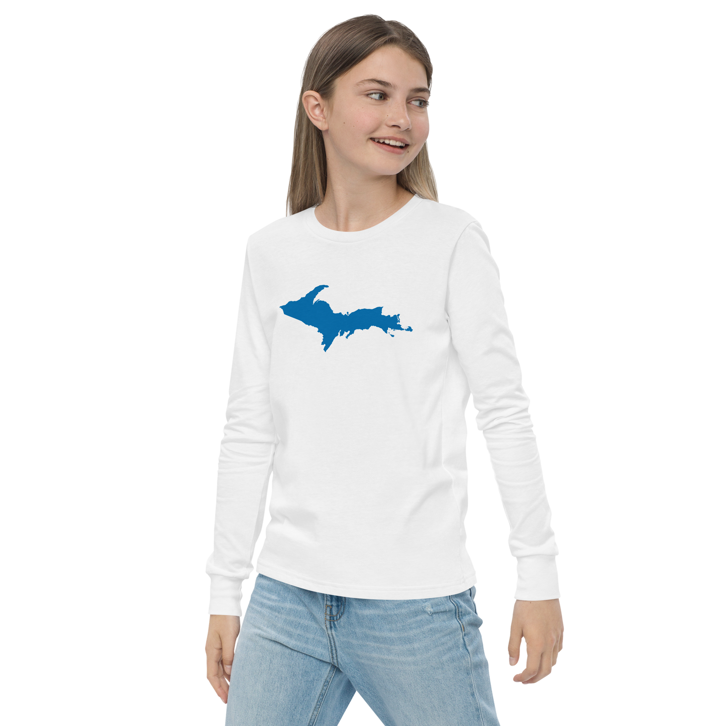 Michigan Upper Peninsula T-Shirt (w/ Azure UP Outline) | Youth Long Sleeve