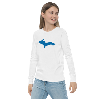 Michigan Upper Peninsula T-Shirt (w/ Azure UP Outline) | Youth Long Sleeve