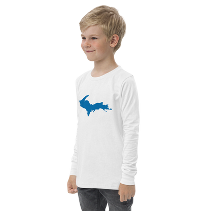 Michigan Upper Peninsula T-Shirt (w/ Azure UP Outline) | Youth Long Sleeve