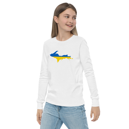 Michigan Upper Peninsula T-Shirt (w/ UP Ukraine Flag Outline) | Youth Long Sleeve