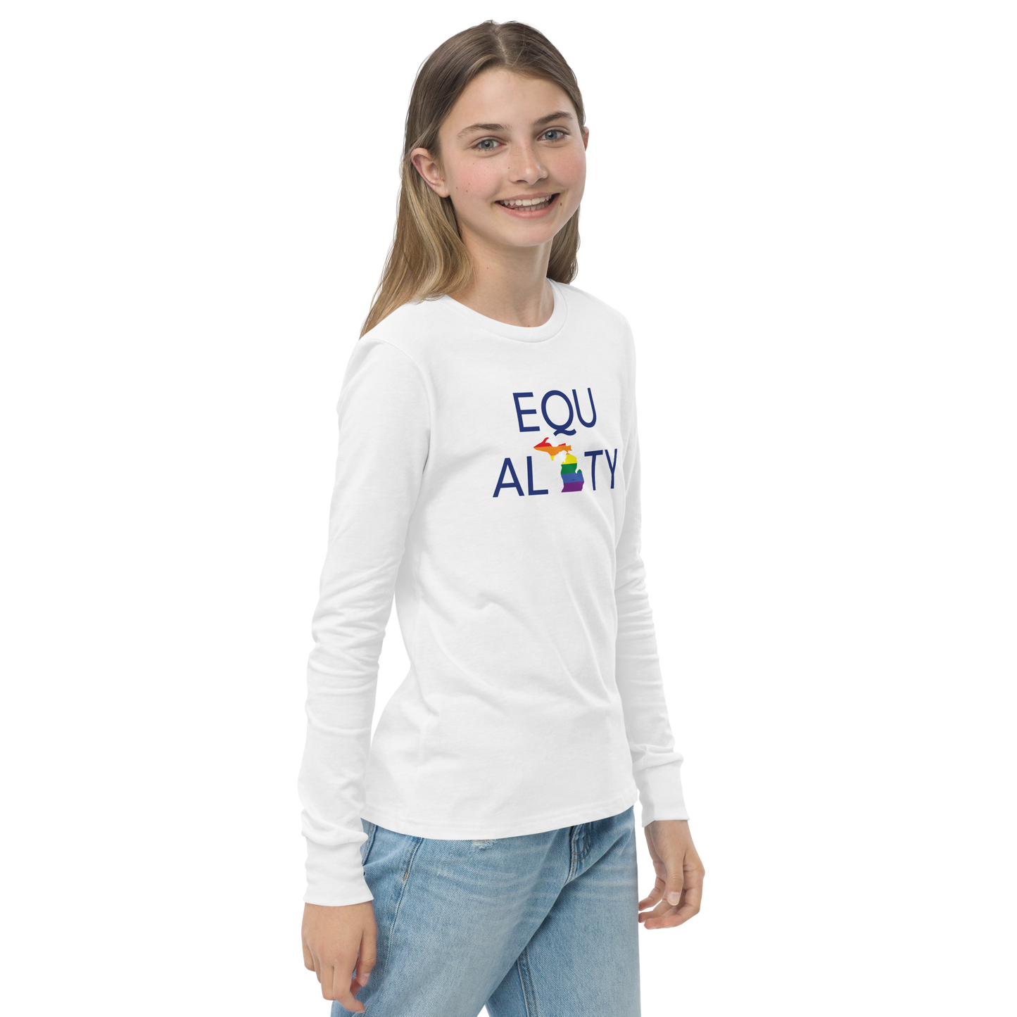 Michigan 'Equality' T-Shirt (LGBTQ Pride Colors) | Unisex Youth Long Sleeve