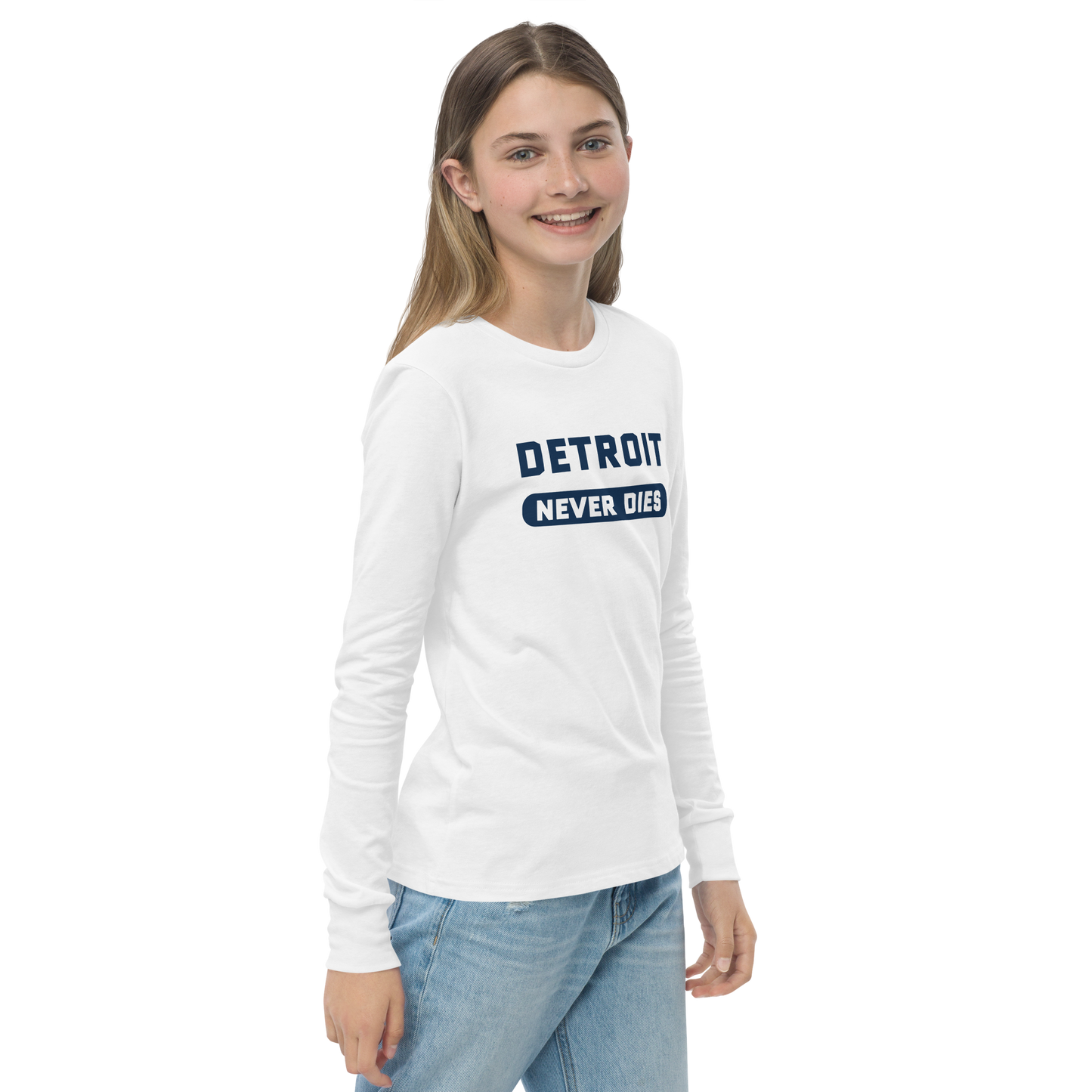 'Detroit Never Dies' T-Shirt | Unisex Youth Long Sleeve