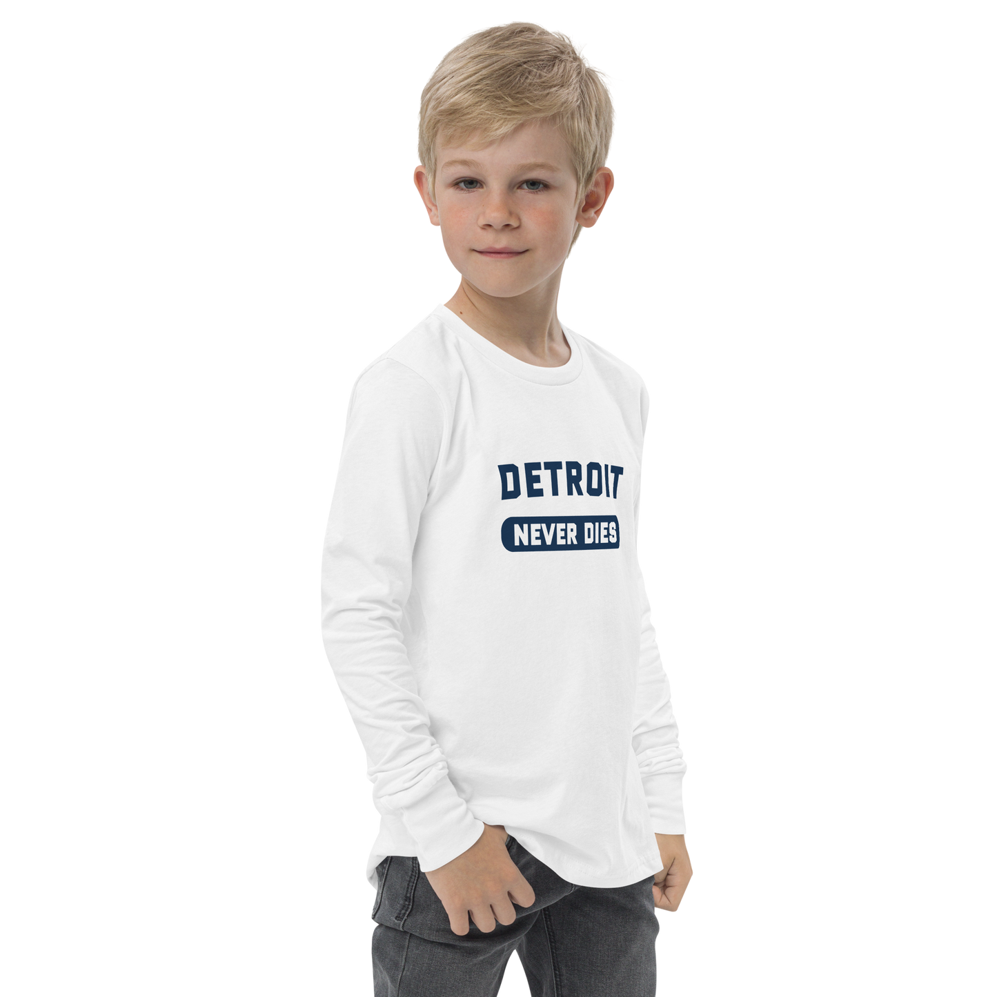 'Detroit Never Dies' T-Shirt | Unisex Youth Long Sleeve