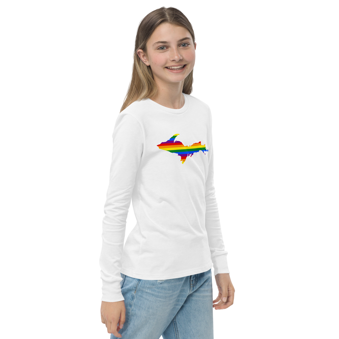 Michigan Upper Peninsula T-Shirt (w/ UP Pride Flag Outline) | Youth Long Sleeve