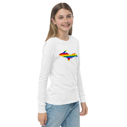 Michigan Upper Peninsula T-Shirt (w/ UP Pride Flag Outline) | Youth Long Sleeve