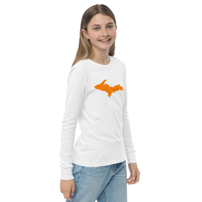 Michigan Upper Peninsula T-Shirt (w/ Orange UP Outline) | Youth Long Sleeve