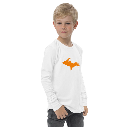 Michigan Upper Peninsula T-Shirt (w/ Orange UP Outline) | Youth Long Sleeve