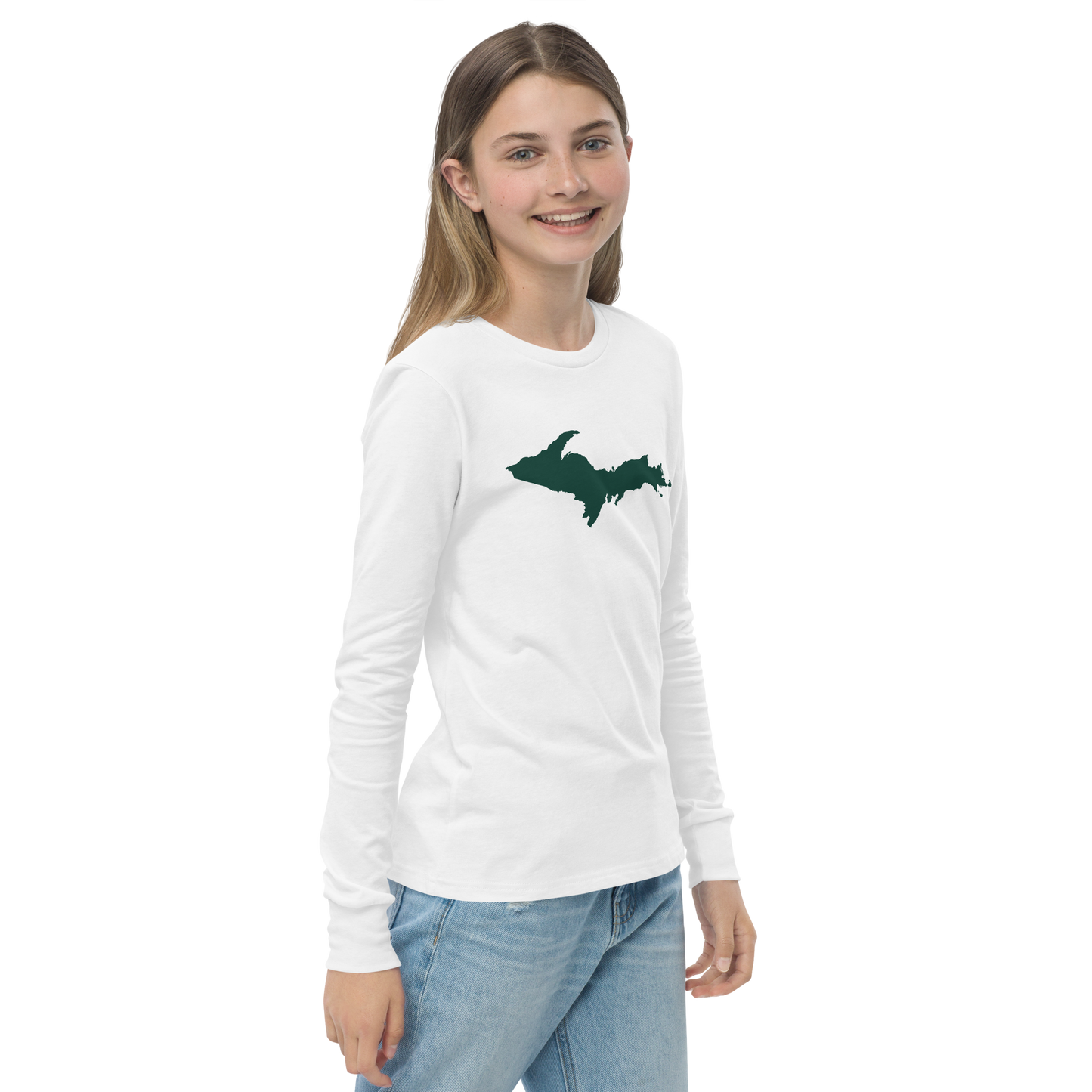 Michigan Upper Peninsula T-Shirt (w/ Green UP Outline) | Youth Long Sleeve