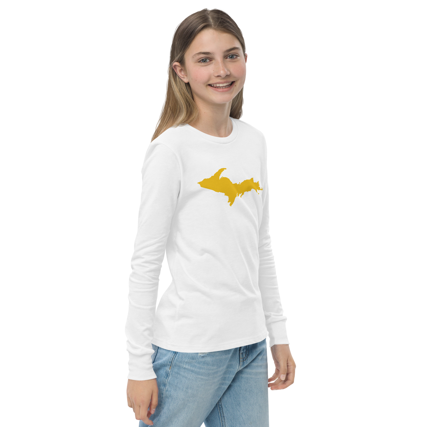 Michigan Upper Peninsula T-Shirt (w/ Gold UP Outline) | Youth Long Sleeve