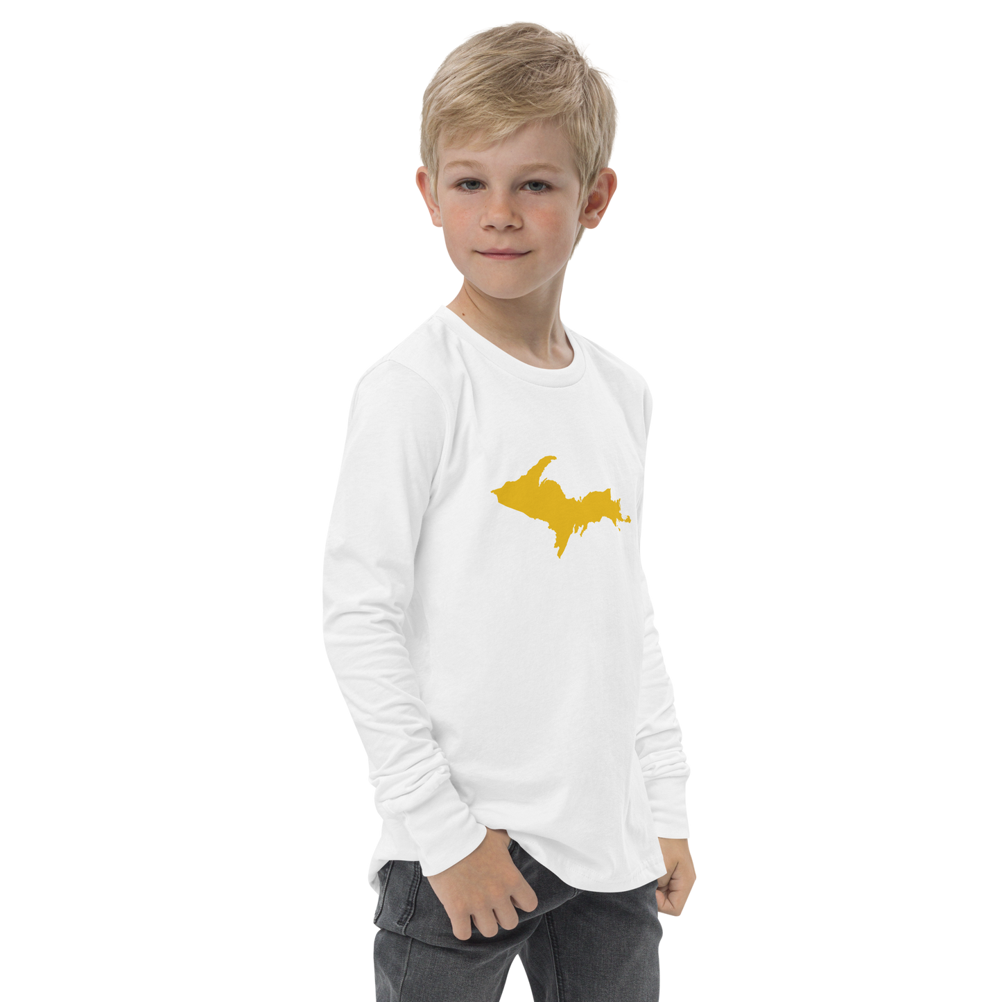 Michigan Upper Peninsula T-Shirt (w/ Gold UP Outline) | Youth Long Sleeve