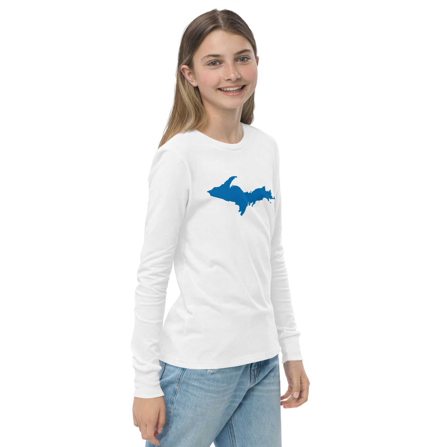 Michigan Upper Peninsula T-Shirt (w/ Azure UP Outline) | Youth Long Sleeve