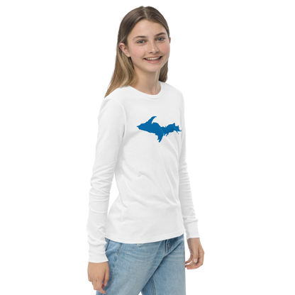 Michigan Upper Peninsula T-Shirt (w/ Azure UP Outline) | Youth Long Sleeve