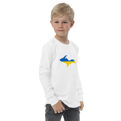 Michigan Upper Peninsula T-Shirt (w/ UP Ukraine Flag Outline) | Youth Long Sleeve